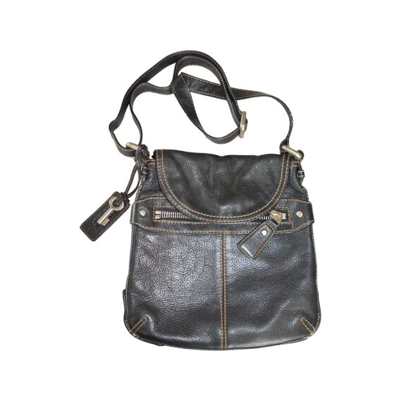 Fossil Key Per Vintage Black Pebbled Leather Crossbody Bag Boho Fall Neutral - Picture 1 of 10